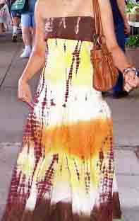 tie-dyed dress in yellow and brown
